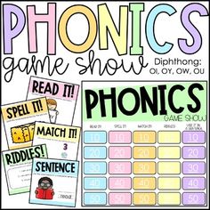 the phonics game show is shown with pictures and words to help students learn how to