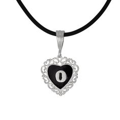 This adorable sterling silver with black enamel, heart shaped initials pendants are handcrafted in our studio by us.  It has delicate design all over it which gives it a very unique look. You can choose almost any letter from the alphabet.  NOTE: Black Necklace Cord IncludedCord Length: 19"We offer different types of chains to add to our pendants. Please message us for details. Sterling Silver 925Heart ShapedH: 20mmW: 18mmMade in United StatesMeasurements do not include the Bail HangerShipping: Jewelry Charms Pendants, Necklace Cord, Delicate Design, Black Necklace, Initial Pendant, The Alphabet, Over It, Black Enamel, Initial Necklace