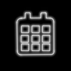 a glowing neon calendar icon on a black background