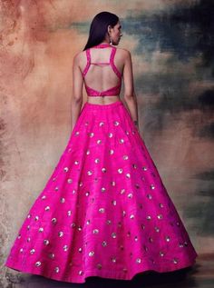 Vvani By Vani Vats | Fuchsia Lehenga Skirt With Blouse | INDIASPOPUP.COM Skirt With Blouse, Lehenga Embroidery, Polka Dots Skirt, Vani Vats, Creating Outfits, Trendy Outfits Indian, Rani Pink, Outfits Indian, Trendy Blouse