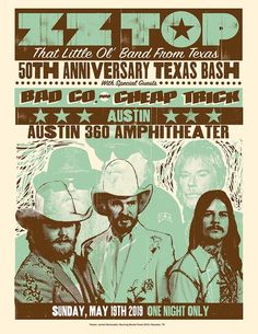 a concert poster with three men in hats and one man wearing a cowboy hat on it