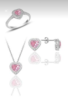 925 sterling silver rhodium-plated heart necklace, earrings, and ring set with zircon stones. Mount Size: 9 mm for earrings, 8.3 mm for the ring. Product Features: Color: Silver,Pink Size/Dimension: 45 cm Package Content: Set of 3 Purity: 925 Sterling Material: Silver What Factors Affect the Tarnishing of Silver Products? Chemical Products: Products containing chemicals - especially those rich in sulfates - can cause the silver material to tarnish very quickly. Contact with sulfate-containing pr Pandora Necklace And Earrings Set, Pink And Silver Necklace, Cubic Zirconia Heart Jewelry Sets For Gifts, Valentine's Day Gift Cubic Zirconia Jewelry For Her, Pink Jewelry Sets For Valentine's Day, Sterling Silver Jewelry Sets For Valentine's Day, Heart Shaped Sterling Silver Jewelry Sets As Gift, Pink Jewelry Sets For Mother's Day, Pink Heart Cut Jewelry Gift For Her