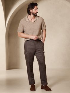 Linen Cargo Dress Pant | Banana Republic Slim Dress Pants For Men, Utility Pants Men, Military Inspired Outfit, Mens Banana Republic, Cargo Dress Pants, Cargo Dress, Cargo Outfit, Cargo Pants Style, Classic White Dress