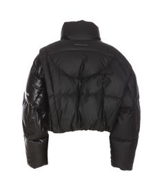 MM6 Maison Margiela black down jacket with frontal zip closure, high neck, pockets, long sleeves, crop model, padded, print logoComposition: 100% Viscose, 100% Viscose, 90% Duck Down, 10% Duck Feather | MM6 Maison Margiela Down Jacket in Black | FW23/24 Black Down, Duck Feather, Mm6 Maison Margiela, Duck Down, Print Logo, Luxury Retail, Luxury Boutique, Women Collection, Down Jacket