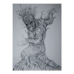 a pencil drawing of a tree with roots