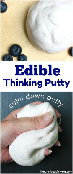 an edible thinking putty is shown with blueberries and the words edible thinking putty