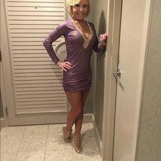 This Dress Is Absolutely Gorgeous On. It Has Swarovski Crystals In The Front And On The Cuffs. I Wore This Once In Vegas To See Jlo. Handmade Dresses, Small Waist, Purple Gold, Swarovski Crystals, Colorful Dresses, Mini Dress, Couture, Womens Dresses, Crystals