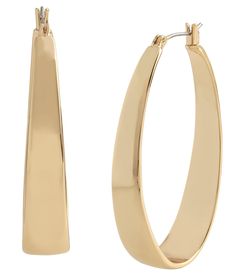 From Robert Lee Morris Soho&#x2C; these earrings feature: Hoop EarringsGold or Silver Tone PlatingMetalClick Top ClosureApprox. 1.9" x .4" x .1"Imported. Estee Lauder Gift, 14k Gold Hoop Earrings, Robert Lee Morris, Oval Hoop Earrings, Hammered Gold, Accessories Jewelry Earrings, Dillard's, Gold Hoop Earrings, Soho