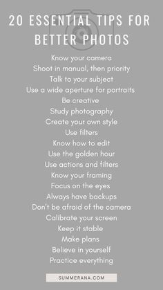 the text on this page says, 20 essential tips for better photos