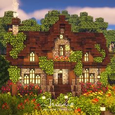 a large house surrounded by lots of flowers