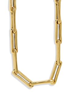 This link chain necklace from Lauren Rubinski provides a heavy chain look without weighing you down! Made with 14K gold, the links are hollowed out for easy every day wear. Handcrafted in 14K yellow gold. Chain measures 15-in long. Everyday Gold-tone Chain Necklace, Gold Link Chain Necklace, Yellow Gold Link Chain Necklace, Yellow Gold Chunky Chain Necklace With Oval Links, Yellow Gold Chain Necklace With Rectangular Links, Modern Yellow Gold Chunky Chain Necklace, Yellow Gold Chain Link Toggle Necklace, Yellow Gold Chunky Link Chain Necklace, Gold-tone Oval Link Box Chain Necklace