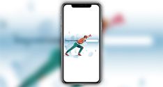 an image of a cell phone with a man skating on the ice in front of it