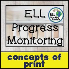 a sign with the words ell progress monitoring and an image of a table top