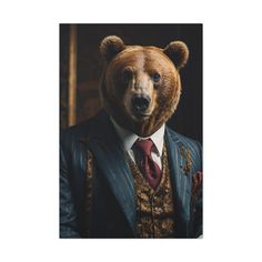 a brown bear wearing a suit and tie