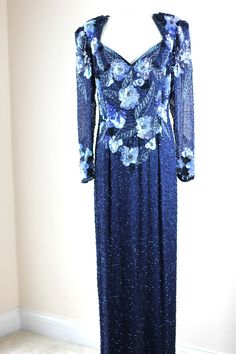 "Fabulous Dress...this gown is soo beautiful....how about this for a mother of the bride?? Excellent condition..oh so Diva ..oh so stunning! Measuring: 58\" length Bust: 40\" Waist: 32\" Hip: 40\" Sleeves: 25\" Pet Free/smoke free A real beauty! Enjoy!" Beaded Party Dress, Fabulous Dresses, Sequin Beading, Sequin Top, Real Beauty, Embroidery Dress, Holiday Dresses, Black Tie, Sequin Dress