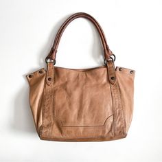 Measurements Are Approximate: Handle Length 10 Inches Height 10.5 Inches Length 17.5 Inches Or 12 Inches (Depending How You Fold It ) Width 6 Inches Frye Bags, Shoulder Tote Bag, Shoulder Tote, Tan Brown, Womens Tote Bags, 6 Inches, Brown Leather, Tote Bag, Leather