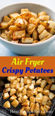 air fryer crispy potatoes in a white bowl