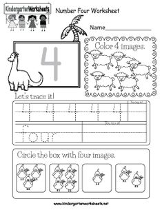 a worksheet with numbers and pictures to help children learn how to write the number four