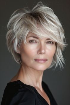 Save this pin for later! Incorporating soft layers, this short feathered hairstyle offers a dynamic and flattering look that’s perfect for women over 40 seeking a light, voluminous style. Fringe 2024, Pixie Bobs, Short Textured Hair, Grey Hair Inspiration, Shaggy Short Hair, Crop Hair, Stylish Hairstyles, Soft Layers, Short Hair Tutorial