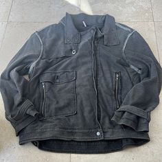 New Never Worn Free People Bomber Jacket. Cotton Blend. Fine Pinstripe In Grey With Light Grey Trim Oversized. 22 In Armpit To Armpit 26 Inch Length. Acid Wash Cotton Button-up Outerwear, Free People Jacket, Grey Trim, Utility Jacket, Cotton Spandex, Free People, Light Grey, Bomber Jacket, Cotton Blend