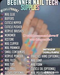 Nail Business Start Up, Things You Need To Start Doing Nails, Acrylic Nail Starter Kit List, Nail Salon Equipment List, List Of Nail Supplies For Beginners, How To Start Doing Nails, Nail Tech Needs List, Nail Equipment Tools List, Nail Tech Checklist