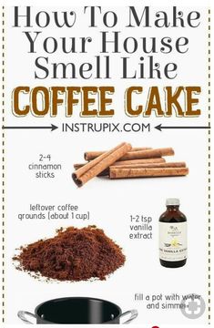 coffee cake recipe with cinnamons and spices on the side, in front of an advertisement for