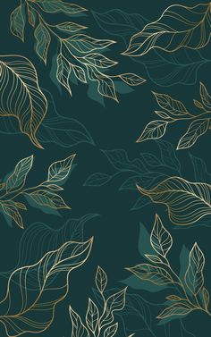 a green background with gold leaves on it