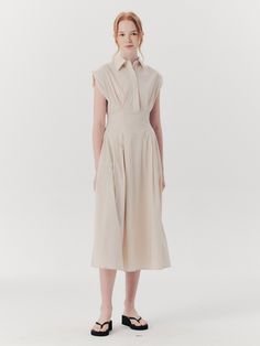 Editor's NotesThe new WED_French Collar Shirts Dress features a basic and natural sleeveless design with a soft light shirt fabric and feminine silhouette. The midi length dress will complete your daily casual style.- Minimal and natural mood- Bending detail on waist area- Soft and light fabricMeasurements(in.)S / M- Length: 50.39 in. / 50.79 in.- Bust: 35.43 in. / 37.01 in- Waistline: 27.65 in. / 29.13 in.- Shoulder length: 18.11 in. / 18.50 in.- Hem circumference: 99.21 in. / 100.79 in.* Model Classic Sleeveless Shirt Dress For Work, Beige Sleeveless Midi Dress For Work, Beige Sleeveless Dress For Spring Workwear, Beige Sleeveless Dress For Work In Spring, Classic Sleeveless Shirt Dress For Daywear, Classic Sleeveless Beige Midi Dress, Classic Sleeveless Midi Dress For Daywear, Elegant Neutral Shirt Dress For Summer, Beige Classic Midi Dress For Daywear