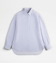 Shirt crafted in cupro with striped pattern. Featuring a concealed button fastening, it comes with an applied breast pocket. A versatile garment with essential line and timeless elegance. Gift Boutique, White Beige, Trainers Women, Striped Shirt, Timeless Elegance, Top Shirt, Blue White, Ready To Wear, Light Blue