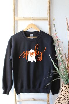 Spooky Sweatshirt, Coffee Sizes, Spooky Ghost, Sweatshirt Halloween, Spooky Vibes, Halloween Spooky, Halloween Sweatshirt, Halloween Prints, Halloween Girl