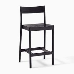 a black stool with a wooden seat and backrests on an isolated white background