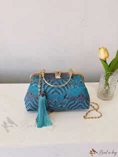 Bird in Bag - Blue Everyday Fabric Tote Bag, Chinese Cloud Embroidery Shoulder Bag, Rhinestone Decorated Clutch Evening Bag, Blue Mobile Phone Evening Bag, Elegant Blue Bag With Mobile Phone Holder, Elegant Blue Mobile Phone Bag, Embroidered Blue Rectangular Shoulder Bag, Rectangular Blue Embroidered Shoulder Bag, Elegant Embroidered Square Shoulder Bag, Elegant Square Embroidered Shoulder Bag, Blue Embroidered Satchel Bag, Blue Shoulder Bag With Mobile Phone Pocket For Party