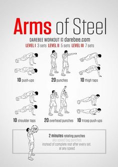 an exercise poster showing how to do the arms of steel