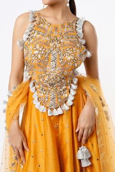 Shop for Payal Singhal Yellow Georgette Mukaish Embroidered Lehenga Set for Women Online at Aza Fashions Mustard Lehenga, Mukaish Work, Payal Singhal, Embroidered Lehenga, Sequin Embroidery, Pattern Embroidery, Net Dupatta, Sequins Embroidery, Set For Women