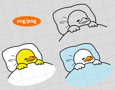 an image of ducks sleeping in bed with the words sv / png above them