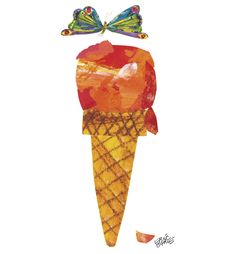 an ice cream cone with a butterfly on top