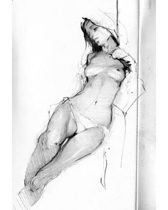 a black and white drawing of a woman laying on the ground next to a pole