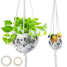 PRICES MAY VARY. Modern Design:Our planter is designed with mirror ball,which has fun aesthetic.Also includes Macrame Plant Hanger Holder and wooden stand.Perfect retro and bohemian planters livens up your space. Plant Hanger:4 inch+7inch disco ball hanging planter suitable for indoor or outdoor plants,succulents,floral arrangements, and as ceiling or wall decor. Hanging plants give you more space and give your beloved plant get to more sunlight. Hanging or Stand:This disco ball planter can be h Disco Ball Planter, Succulents Pots, Hanger Holder, Hanging Succulents, Macrame Hanger, Mirror Ball, Modern Planters, Unique Plants, Hanging Pots