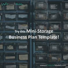 the words try this mini - storage business plan template on top of plastic bins