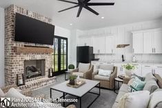 a living room filled with furniture and a flat screen tv mounted on the wall above a fireplace