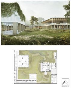 an architectural drawing shows the interior and exterior of a building