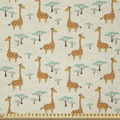 giraffes and trees on white fabric