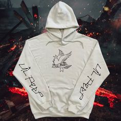 Brand New (Nwot) Lil Peep Hoodie (White) With Cry Baby Twitter Bird Logo On Front And Lil Peep On Sleeves (Black). Lil Peep Merch, Twitter Bird, Lil Peep Hoodie, Anime Bad, Lacrosse Hoodie, Bird Logo, Hoodies Men Pullover, Hoodie White, Collared Sweatshirt