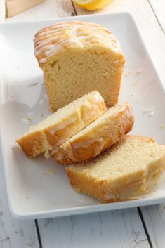 slices of lemon pound cake on a white plate