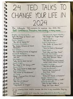 a notebook with the words 24 ted talks to change your life in 2021