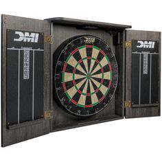 an image of a dart hitting in the bulls eye on a wall mounted darts board