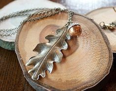 Oak leaf necklace long brass chain nature by botanicalbird Elegant Fall Jewelry Gift, Elegant Fall Jewelry For Gifts, Elegant Copper Leaf Jewelry, Brown Jewelry For Fall Gifts, Brown Jewelry For Fall Season Gift, Brown Jewelry Gift For Fall, Oak Leaf Necklace, Copper Glass, Oak Leaf