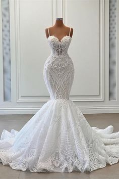 Charming Sleeveless Spaghetti Straps Mermaid Wedding Dress with Ruffles - wedding dress Mermaid Wedding Dress With Ruffles, Wedding Dresses Spaghetti Strap, Ruffle Wedding Dress, Wedding Ideas Dresses, Fancy Wedding Dresses, Fancy Wedding, Wedding Dresses Beaded, Wedding Dress Fabrics, White Wedding Dress