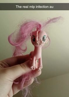 someone is holding a pink pony toy in their hand with the caption'the real mip injection au '