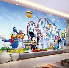 mickey mouse amusement park mural Amusement Park Wallpaper, Park Wallpaper, Modern Wallpaper Designs, Cheap Wallpaper, Aj Wallpaper, Room Wall Painting, 3d Wall Murals, Silk Wallpaper, Black Bucket